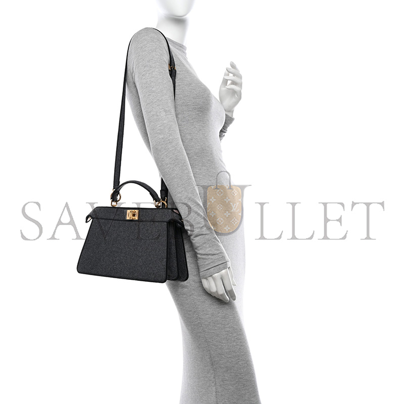 F**di melange flannel satin threaded edge medium peekaboo i see u east west satchel grigio bois de rose (29*19*11cm)